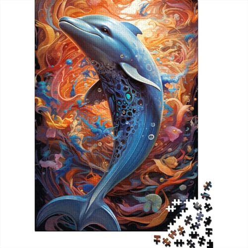 Buntes Delfin-Puzzle, schwierige Herausforderung, 100% recycelter Karton, Puzzle für Frauen und Männer, 1000 Teile (38 x 26 cm) von LMYmoney
