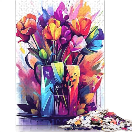 Buntes Tulpenstrauß-Puzzle, Dekompressionsspielzeug, rechteckiges Papierpuzzle für Kinder und Erwachsene ab 12 Jahren, 1000 Teile (26 x 38 cm) von LMYmoney