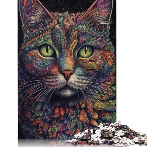 Buntes Weltraumkatzen-Puzzle für Erwachsene und Jugendliche, 1000 Teile, Holzpuzzles für Teenager, Geschenke, Denksportspiel, 1000 Teile (75 x 50 cm) von LMYmoney