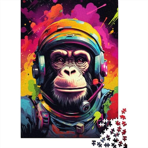 Buntes künstlerisches Astronauten-Affen-Puzzle, herausfordernd und knifflig, Premium-Karton-Puzzle für Erwachsene und Teenager, 1000 Teile (38 x 26 cm) von LMYmoney