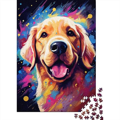 Buntes künstlerisches Golden Retriever-Puzzle, DIY-Spiel, rechteckiges Papierpuzzle für Jungen oder Mädchen, Geburtstagsgeschenk, 1000 Teile (38 x 26 cm) von LMYmoney