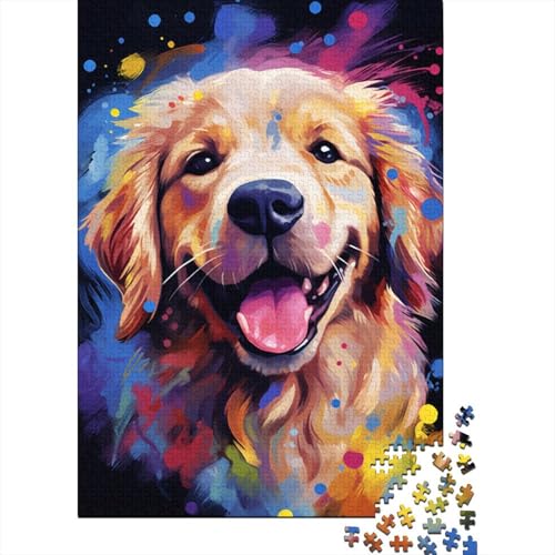 Buntes künstlerisches Golden Retriever-Puzzle, anpassbare Bilder, Puzzle für Kinder und Erwachsene ab 12 Jahren, einzigartiges Geschenk, 1000 Teile (75 x 50 cm) von LMYmoney