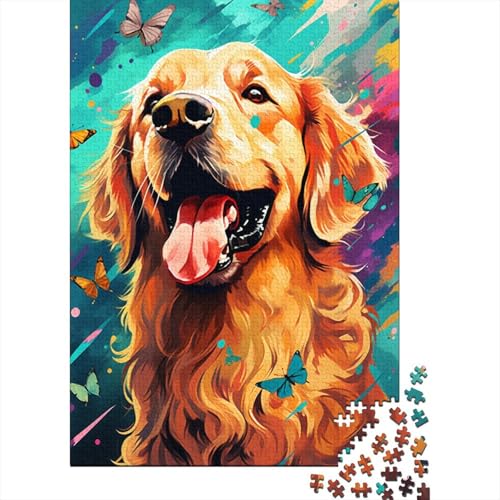 Buntes künstlerisches Golden Retriever-Puzzle, rechteckig, aus 100% recyceltem Karton, für Erwachsene und Kinder, (38 x 26 cm) von LMYmoney