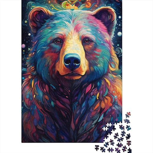 Buntes psychedelisches Braunbär-Puzzle für Erwachsene und Jugendliche, 1000 Teile, Holzpuzzles für Teenager, Geschenke, Denksportspiel, 1000 Teile (38 x 26 cm) von LMYmoney