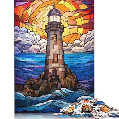 Buntglas-Leuchtturm, Puzzle-Spielzeug für Erwachsene, Lernspiel, Puzzle-Spiele für Erwachsene für Frauen und Männer, 520 Teile (52 x 38 cm) von LMYmoney