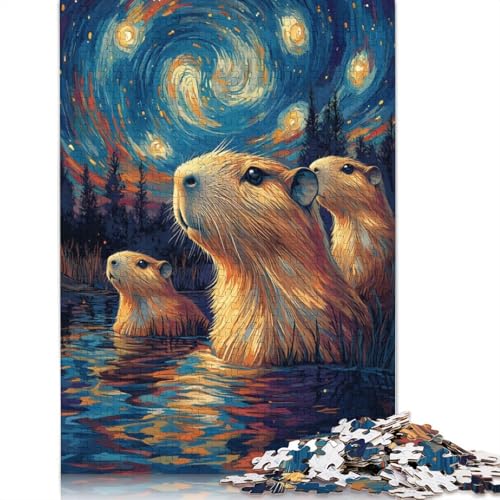 Capybara unter der Sternennacht, Puzzle für Erwachsene, Premium-Puzzle aus 100% recyceltem Brett, Problemlösungspuzzles für Erwachsene und Kinder, 520 Teile (52 x 38 cm) von LMYmoney