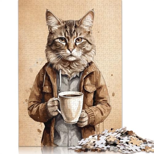 Cat Animals Coffee Puzzle 1000-teilige Schwer Puzzle Spielzeug Lernspiel Impossible Herausforderung Spielzeug Für Erwachsene Kinder 1000pcs (75x50cm) von LMYmoney