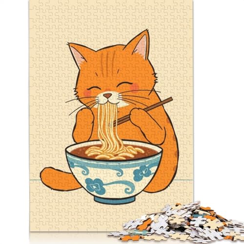 Cat Eating Ramen Puzzle 1000 Teile Schwer Puzzle Spielzeug Pädagogisches Spiel Impossible Herausforderungsspielzeug Für Erwachsene Kinder 1000pcs (40x28cm) von LMYmoney