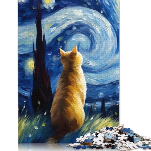 Cat Under Starry Night Puzzles 1000 Teile Schwer Puzzle Spielzeug Lernspiel Impossible Herausforderungsspielzeug Für Erwachsene Und Kinder Ab 12 Jahren 1000pcs (38x26cm) von LMYmoney