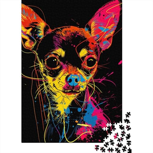 Chihuahua DJ Neon 1000-teiliges Puzzle für Teenager, Geschenke, Holzpuzzle, Puzzle für Erwachsene, Lernspiele für Zuhause, DIY-Spielzeug, 1000 Teile (38 x 26 cm) von LMYmoney
