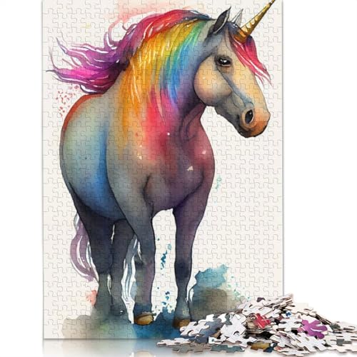 Chubby Unicorn Watercolor Puzzle 1000 Teile Schwer Puzzle Spielzeug Lernspiel Impossible Herausforderung Spielzeug Für Erwachsene Kinder 1000pcs (40x28cm) von LMYmoney