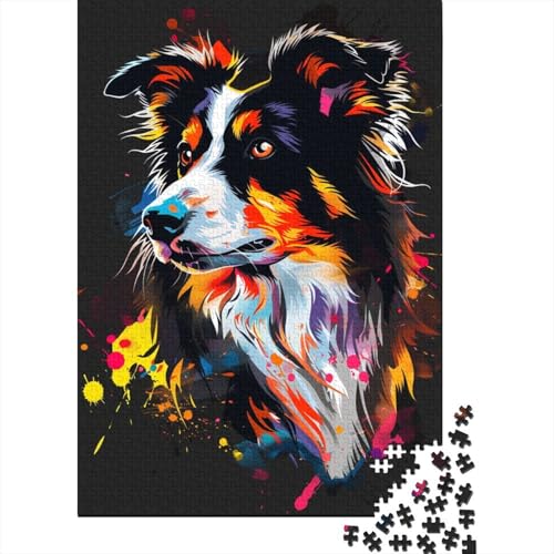 Collie Dog Art Holzpuzzle 1000 Teile Puzzle für Erwachsene Lernspiel Herausforderung Spielzeug 1000 Stück (38 x 26 cm) von LMYmoney