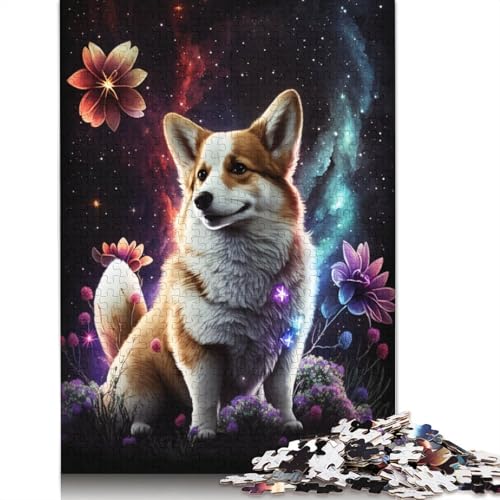 Corgi mit Blumen-Puzzle, 100% recycelter Karton, 100% recycelter Karton, Puzzle für Jungen oder Mädchen, 1000 Teile (75 x 50 cm) von LMYmoney