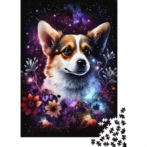 Corgi mit Blumenpuzzle, Dekompressionsspielzeug, rechteckiges Papierpuzzle für Kinder und Erwachsene ab 12 Jahren, 1000 Teile (38 x 26 cm) von LMYmoney