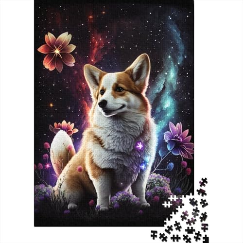 Corgi mit Blumenpuzzle, Familienspaß, rechteckiges Papierpuzzle für Kinder und Erwachsene ab 12 Jahren, Geburtstagsgeschenk, 1000 Teile (38 x 26 cm) von LMYmoney