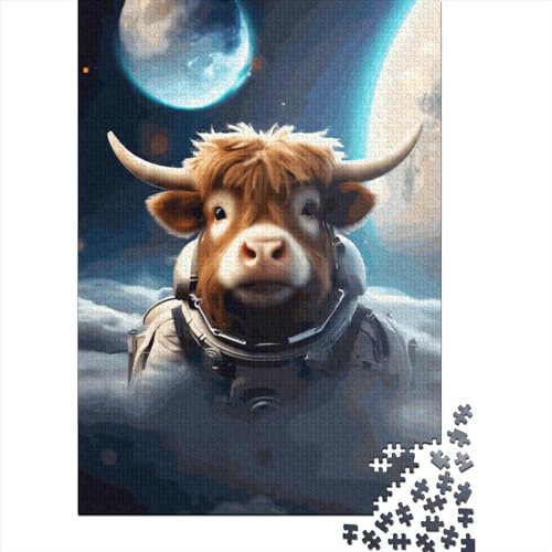 Cow Astronaut Puzzles 1000 Teile Schwer Puzzle Spielzeug Lernspiel Impossible Herausforderung Spielzeug Für Erwachsene Und Kinder in Bewährter 1000pcs (75x50cm) von LMYmoney