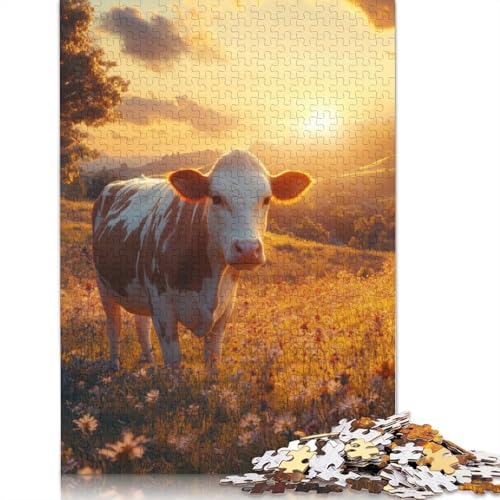 Cow in Sunset Meadow Puzzles 1000 Teile Schwer Puzzle Spielzeug Pädagogisches Spiel Impossible Herausforderungsspielzeug Für Erwachsene Und Kinder Ab 12 Jahren 1000pcs (40x28cm) von LMYmoney