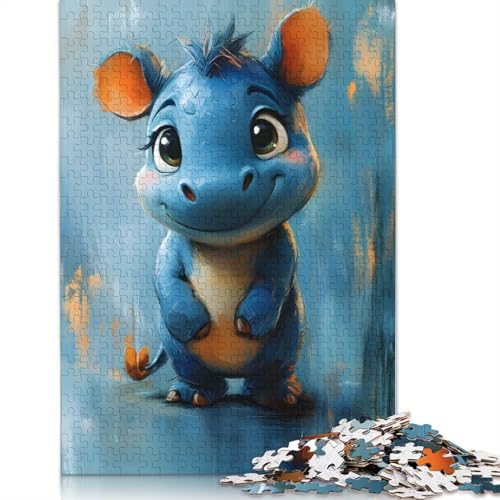 Cute Blue Rhinoceros Puzzles 1000 Teile Schwer Puzzle Spielzeug Lernspiel Impossible Herausforderung Spielzeug Für Erwachsene Kinder 1000pcs (75x50cm) von LMYmoney