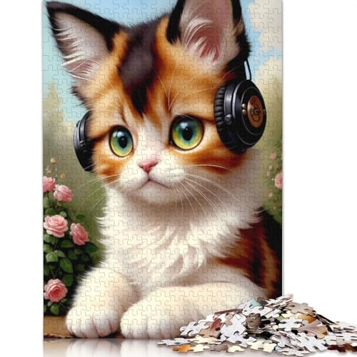 Cute Cat with Headphones Puzzles 1000 Teile Schwer Puzzle Spielzeug Lernspiel Impossible Herausforderungsspielzeug Für Erwachsene Und Kinder Ab 14 Jahren 1000pcs (38x26cm) von LMYmoney