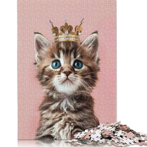 Cute Kitten King Crown Puzzle 1000 Teile Schwer Puzzle Spielzeug Pädagogisches Spiel Impossible Herausforderungsspielzeug Für Erwachsene Und Kinder Ab 12 Jahren 1000pcs (38x26cm) von LMYmoney