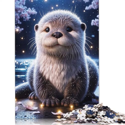 Cute Otter in Moonlight Puzzles 1000 Teile Schwer Puzzle Spielzeug Lernspiel Impossible Herausforderung Spielzeug Für Erwachsene Und Kinder in Bewährter 1000pcs (40x28cm) von LMYmoney