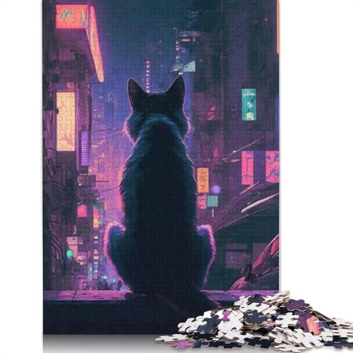 Cyberpunk-Katze-Puzzle für Erwachsene, 1000 Teile, 100 Prozent recycelte Holzplatte, Denksportaufgaben für Erwachsene, für Jungen oder Mädchen, 1000 Teile (75 x 50 cm) von LMYmoney