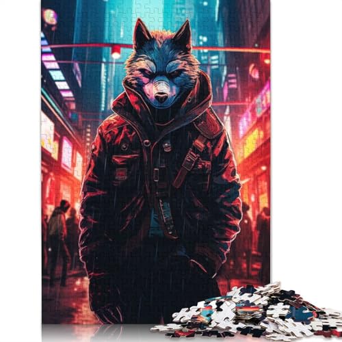 Cyberpunk-Wolf-Gemälde, 1000-teiliges Puzzle, buntes Puzzle, Geschenke für Männer, für Kinder ab 12 Jahren, 1000 Teile (75 x 50 cm) von LMYmoney