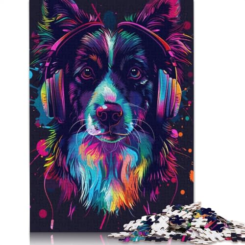 DJ Neon Border Collie Puzzles 1000 Teile Holzpuzzles für Erwachsene und Teenager Familienspiel 1000 Stück (75x50cm) von LMYmoney