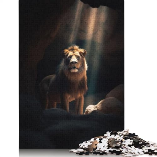 Dark Lion Stare Cave Puzzle, schwierig, aus 100 Prozent recyceltem Karton, Puzzle für Frauen und Männer, Vatertagsgeschenke, 1000 Teile (75 x 50 cm) von LMYmoney