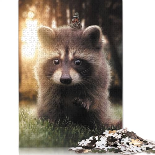 Das Waschbär- und Schmetterlingspuzzle, anpassbare Bilder, 100% recycelter Karton, Puzzle für Erwachsene und Teenager, einzigartiges Geschenk, 1000 Teile (26 x 38 cm) von LMYmoney