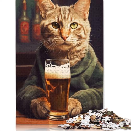 Das trinkende Katzenbier, 1000-teiliges Puzzle für Erwachsene, 100 Prozent recycelte Holzplatte, schwierige Puzzles für Frauen und Männer, 1000 Teile (75 x 50 cm) von LMYmoney