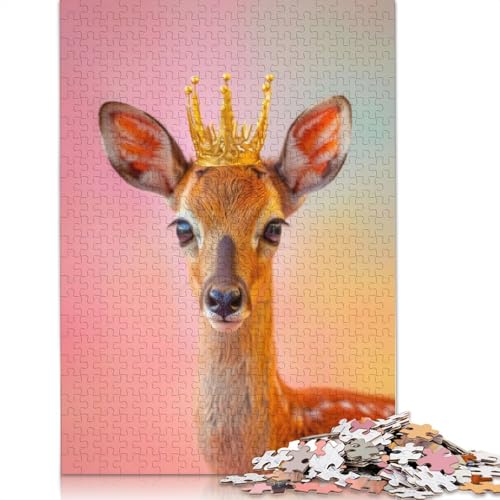 Deer Pastel Crown Puzzles 1000 Teile Schwer Puzzle Spielzeug Lernspiel Impossible Herausforderung Spielzeug Für Erwachsene Und Kinder in Bewährter 1000pcs (38x26cm) von LMYmoney