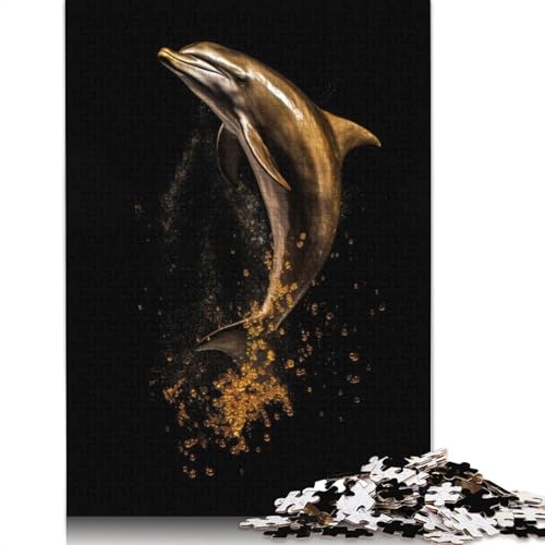 Delphin Gold Dunkel Puzzle DIY Spiel Papier Rechteckiges Puzzle für Jungen oder Mädchen Geburtstagsgeschenk 1000 Teile (26x38cm) von LMYmoney
