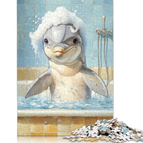 Delphin in Einer Badewanne, Puzzle, Dekompressionsspielzeug, rechteckiges Papierpuzzle für Kinder und Erwachsene ab 12 Jahren, Geschenke, 1000 Teile (26 x 38 cm) von LMYmoney