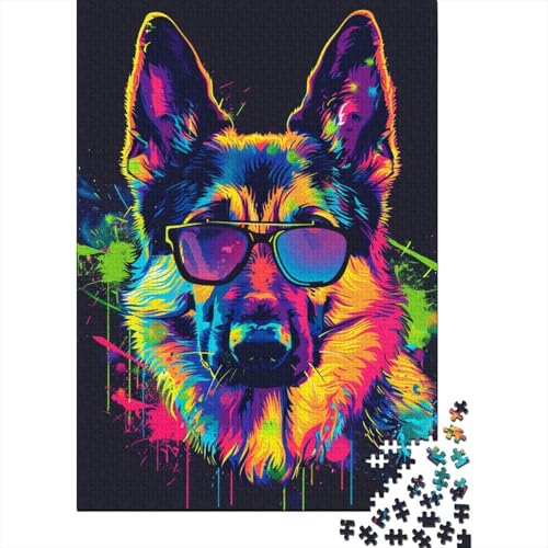 Deutscher Schäferhund DJ Neon Puzzle Dekompressionsspielzeug 100 Prozent recycelter Karton Puzzle für Erwachsene Teenager 1000 Teile (38 x 26 cm) von LMYmoney