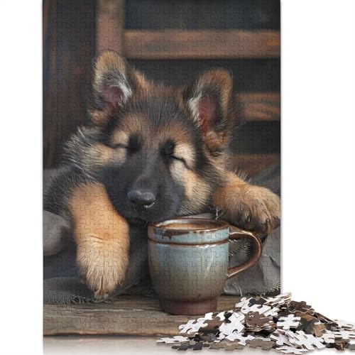 Deutscher Schäferhund-Kaffee-Puzzle für Erwachsene, Spielzeug, Lernspiel, schwierige Puzzles für Kinder ab 12 Jahren, 1500 Teile (85 x 57 cm) von LMYmoney