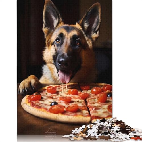 Deutscher Schäferhund-Pizza-Hund-Puzzle, schwieriges Hartpapier-Rechteck-Puzzle für Erwachsene und Kinder, einzigartiges Geschenk, 1000 Teile (75 x 50 cm) von LMYmoney