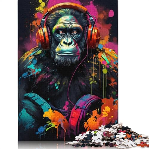 EIN Gorilla mit Kopfhörer-Puzzle, anpassbare Bilder, 100% recycelter Karton, Puzzle für Kinder und Erwachsene ab 12 Jahren, einzigartiges Geschenk, 1000 Teile (75 x 50 cm) von LMYmoney