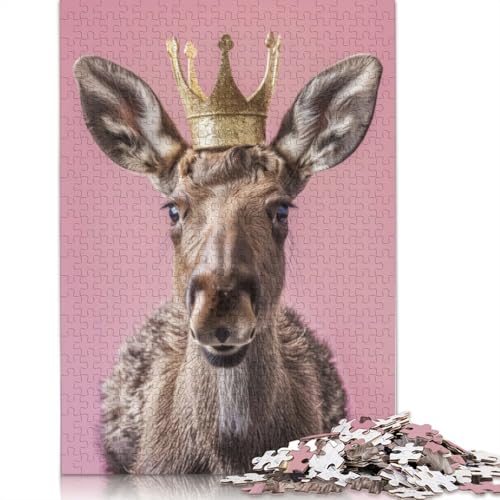 Elch mit Krone, Puzzle, Familienspaß, rechteckiges Papierpuzzle für Kinder und Erwachsene ab 12 Jahren, Geburtstagsgeschenk, 1000 Teile (26 x 38 cm) von LMYmoney