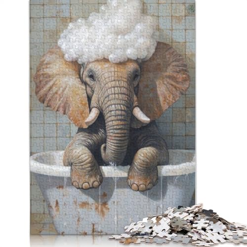 Elefant in Einer Wanne, Puzzle, 100% recyceltes Kartonpapier, rechteckiges Puzzle für Erwachsene und Kinder, 1000 Teile (26 x 38 cm) von LMYmoney