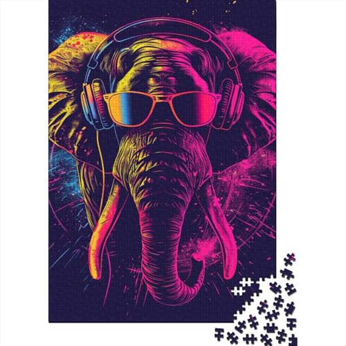 Elefant mit Kopfhörer-Puzzle, DIY-Spiel, rechteckiges Papierpuzzle für Jungen oder Mädchen, Geburtstagsgeschenk, 1000 Teile (38 x 26 cm) von LMYmoney