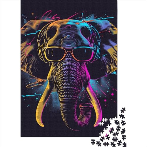 Elefant mit Kopfhörer-Puzzle, einzigartige Heimdekoration, Premium-Karton-Puzzle für Erwachsene und Teenager, einzigartiges Geschenk, 1000 Teile (38 x 26 cm) von LMYmoney