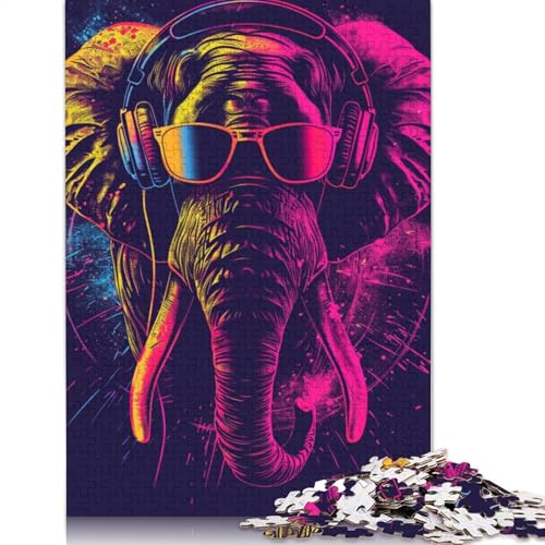 Elefant mit Kopfhörer-Puzzle, einzigartige Heimdekoration, Premium-Karton-Puzzle für Erwachsene und Teenager, einzigartiges Geschenk, 1000 Teile (75 x 50 cm) von LMYmoney