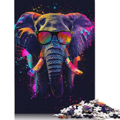 Elefant mit Sonnenbrille, Puzzle, Dekompressionsspielzeug, rechteckiges Papierpuzzle für Kinder und Erwachsene ab 12 Jahren, 1000 Teile (75 x 50 cm) von LMYmoney