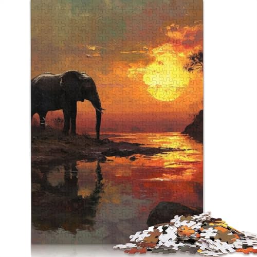 Elephant Sunset Puzzles 1000 Teile Schwer Puzzle Spielzeug Lernspiel Impossible Herausforderungsspielzeug Für Erwachsene Und Kinder Ab 12 Jahren 1000pcs (38x26cm) von LMYmoney