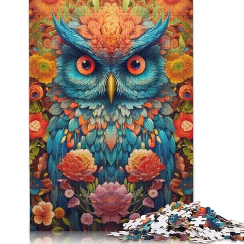 Eulen-Blumenporträt 2, Puzzle, Lernspiele, Familienaktivitäten, Premium-Karton-Puzzle für Frauen und Männer, 1000 Teile (75 x 50 cm) von LMYmoney