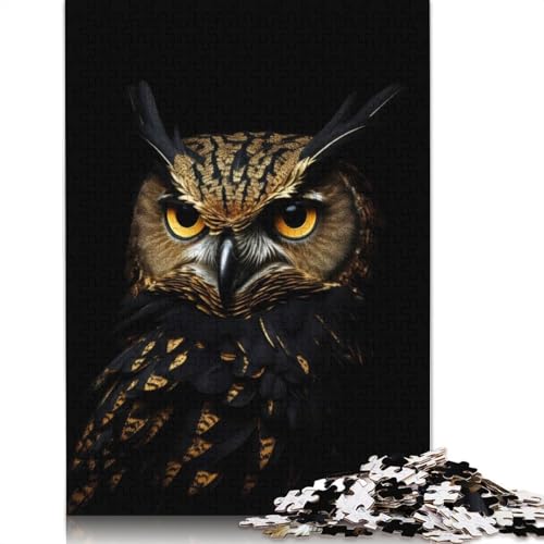 Eulen-Gold-Dunkel-Puzzle, Familienspaß, rechteckiges Papierpuzzle für Kinder und Erwachsene ab 12 Jahren, Geburtstagsgeschenk, 1000 Teile (75 x 50 cm) von LMYmoney