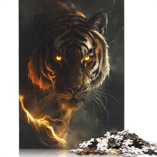 Fantasy Tiger Thunder Art Puzzle, schwierige Herausforderung, 100 Prozent recycelter Karton, Puzzle für Erwachsene, Teenager, 1000 Teile (26 x 38 cm) von LMYmoney