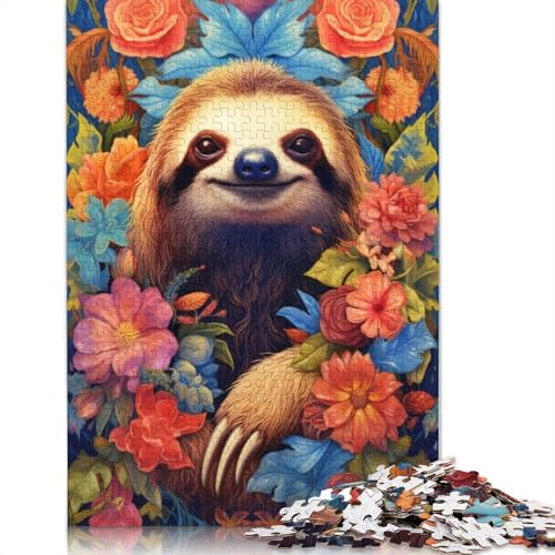 Faultier-Blumenporträt-Puzzle, Lernspiele, Familienaktivitäten, Premium-Karton-Puzzle für Frauen und Männer, 1000 Teile (75 x 50 cm) von LMYmoney