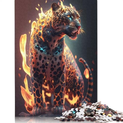 Fire Flames Fantasy Jaguar Puzzle 1000-teilige Schwer Puzzle Spielzeug Lernspiel Impossible Herausforderungsspielzeug Für Erwachsene Und Kinder Ab 12 Jahren 1000pcs (75x50cm) von LMYmoney